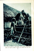 Original Old Vintage Print C1920 Moi Palisade Cabins People Thatch-Roofed 20th