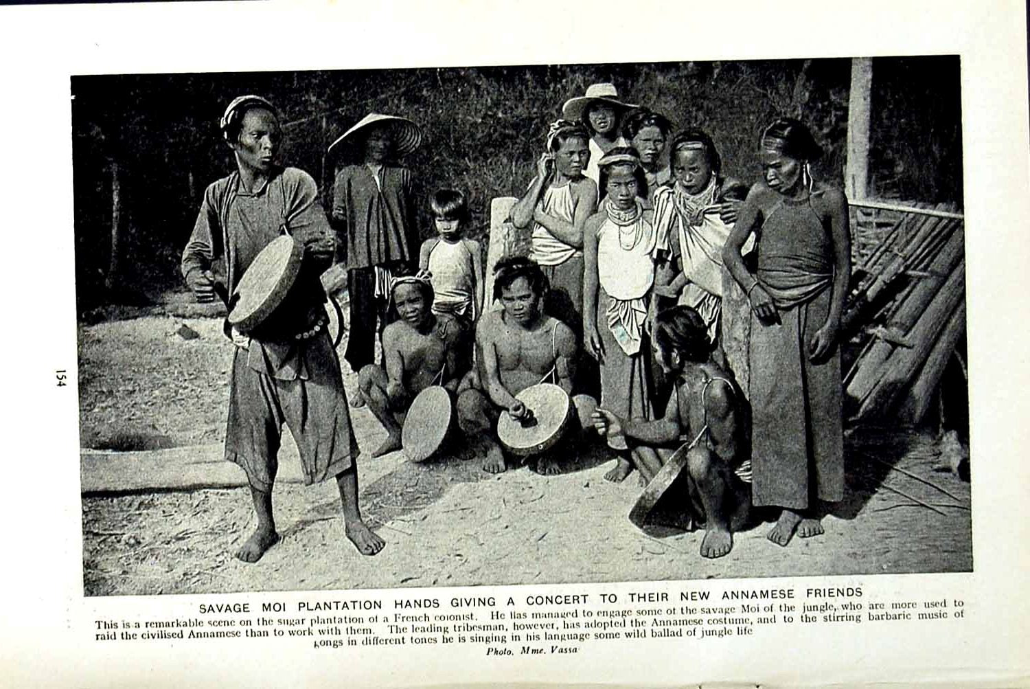Original Old Vintage Print C1920 Savage Moi Sugar Plantation Concert Annamese