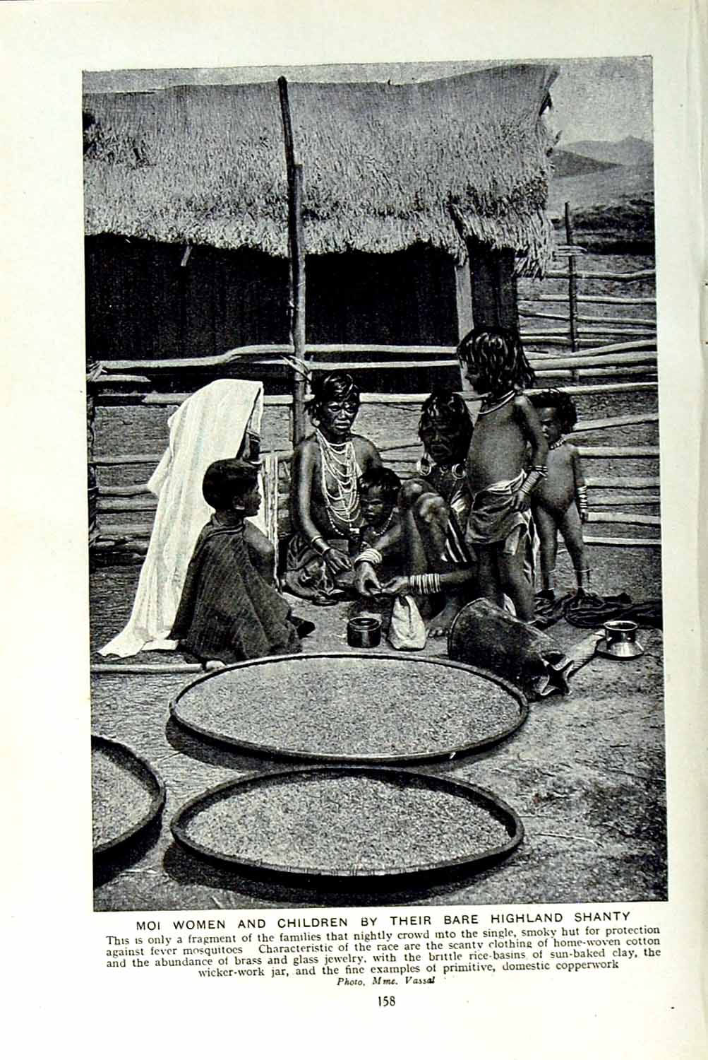 Old Vintage Print C1920 Moi Women Children Highland Shanty Native People 20th