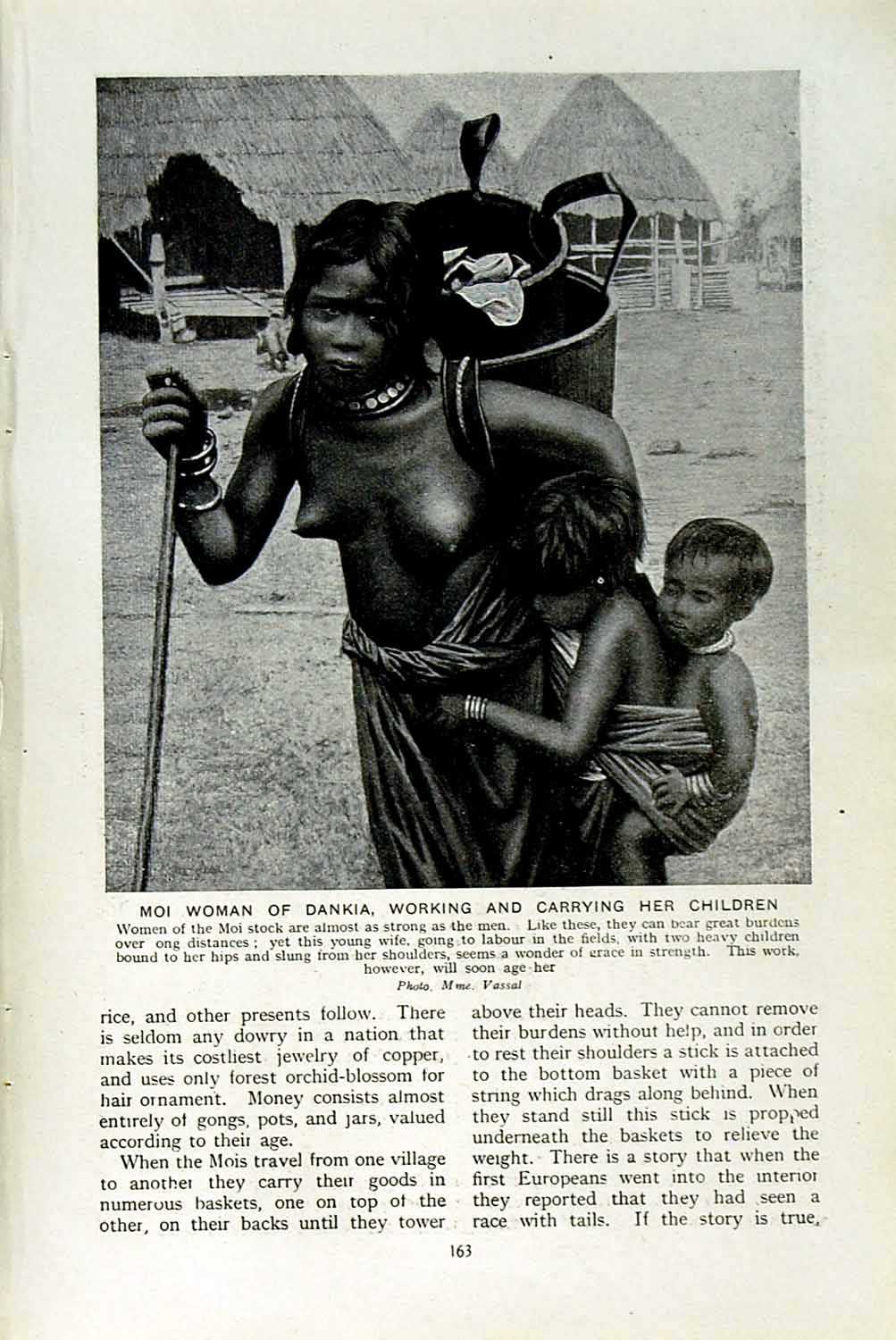 Original Old Vintage Print C1920 Moi Woman Dankia Children Paddy Rice Bamboo