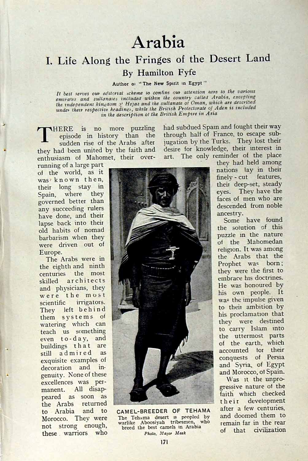 Original Old Vintage Print C1920 Arabia Camel-Breeder Tehama Maid Araby Girl