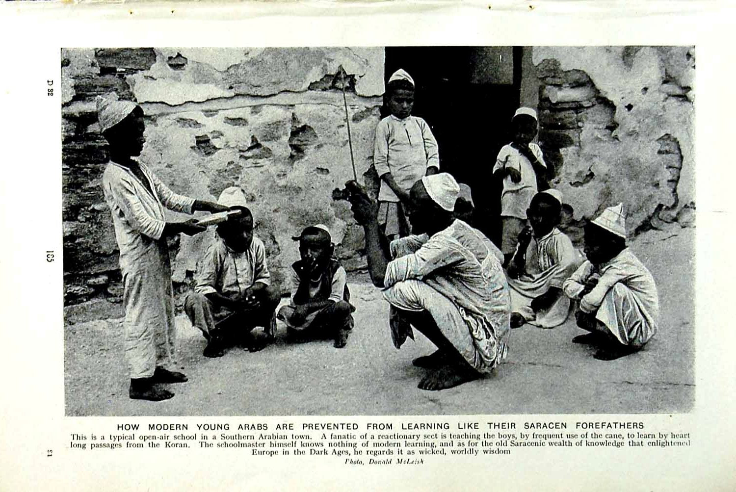 Original Old Vintage Print C1920 Young Arabs School Arabian Town Koran Teacher