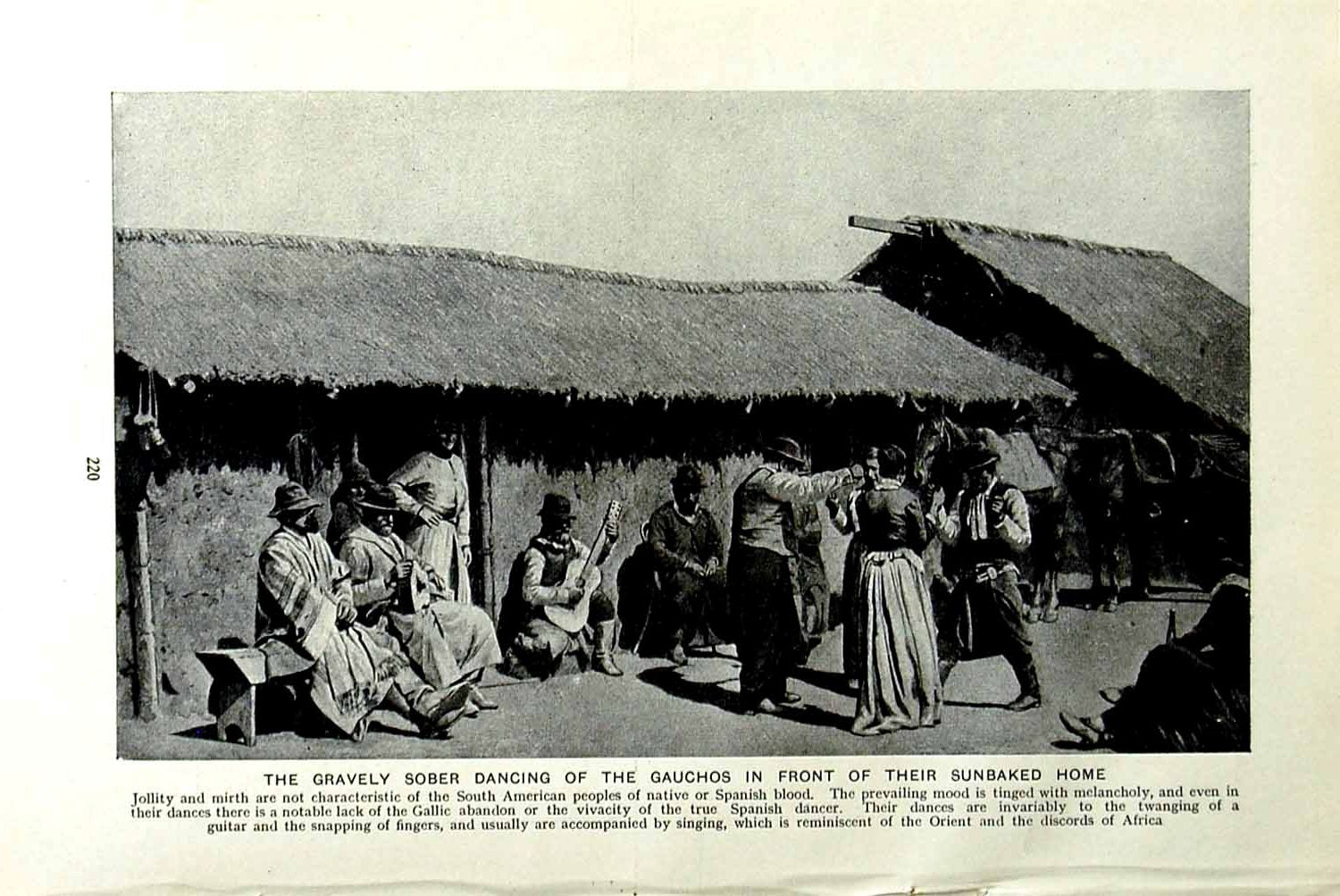Original Old Vintage Print C1920 Sober Dancing Gauchos Sunbaked Home America