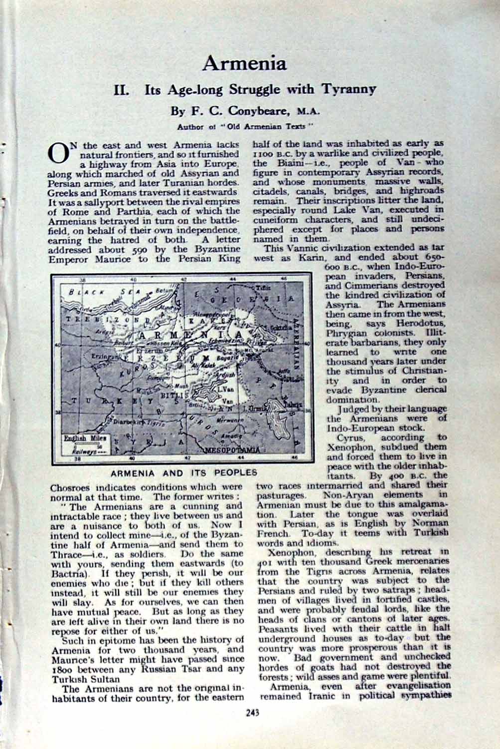Old Vintage Print C1920 Map Armenia Peoples Highlanders Fighters People 20th