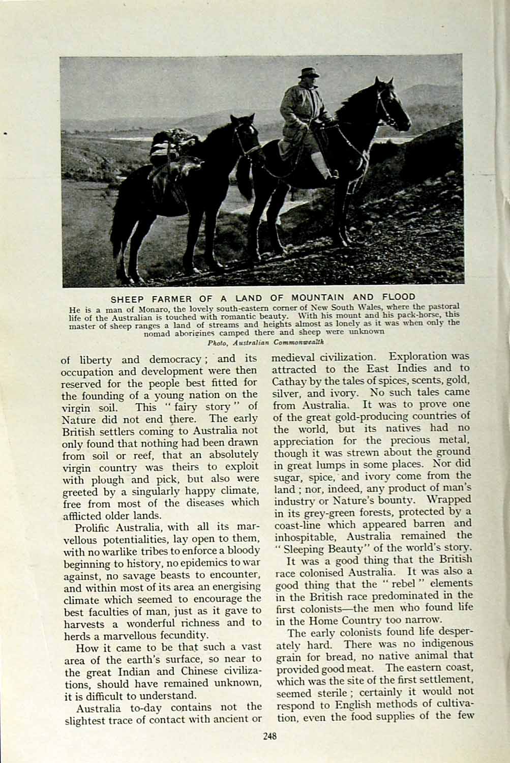 Original Old Vintage Print C1920 Sheep Farmer Mountains Monaro Australia Horses