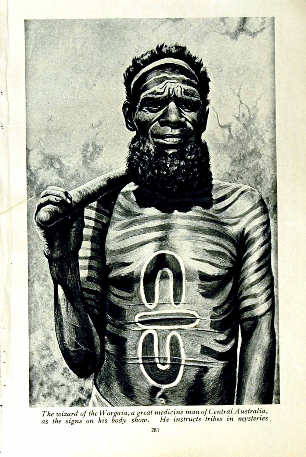 Old Vintage Print C1920 Wizard Worgaia Medicine Man Australia Tribesmen 20th