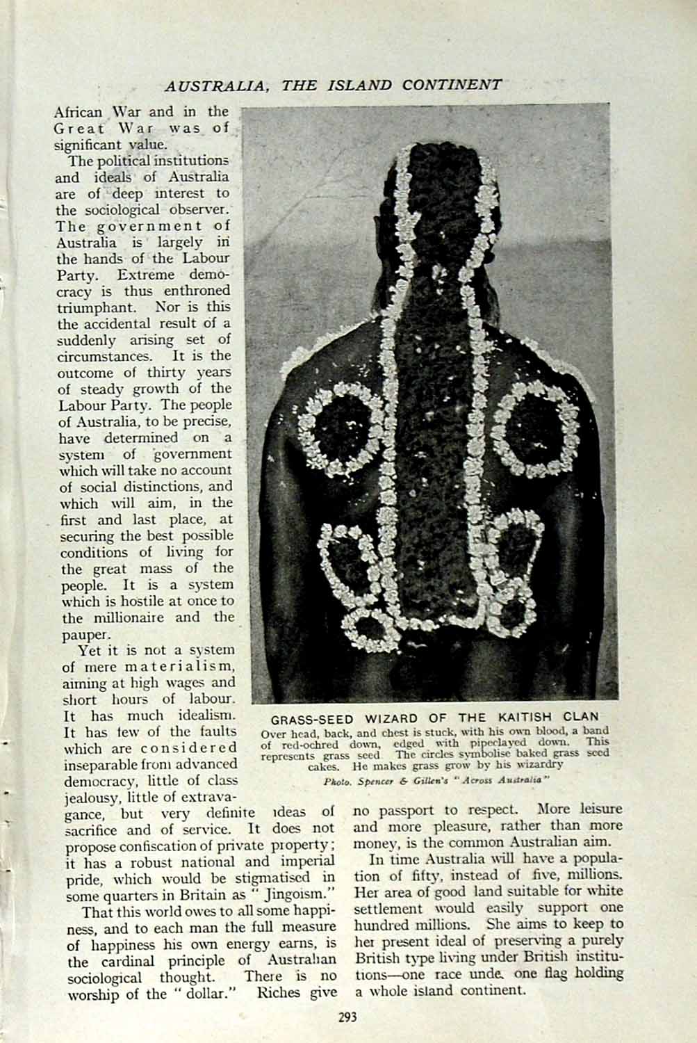 Old Vintage Print C1920 Australia Grass-Seed Wizard Kaitish Aboriginies 20th