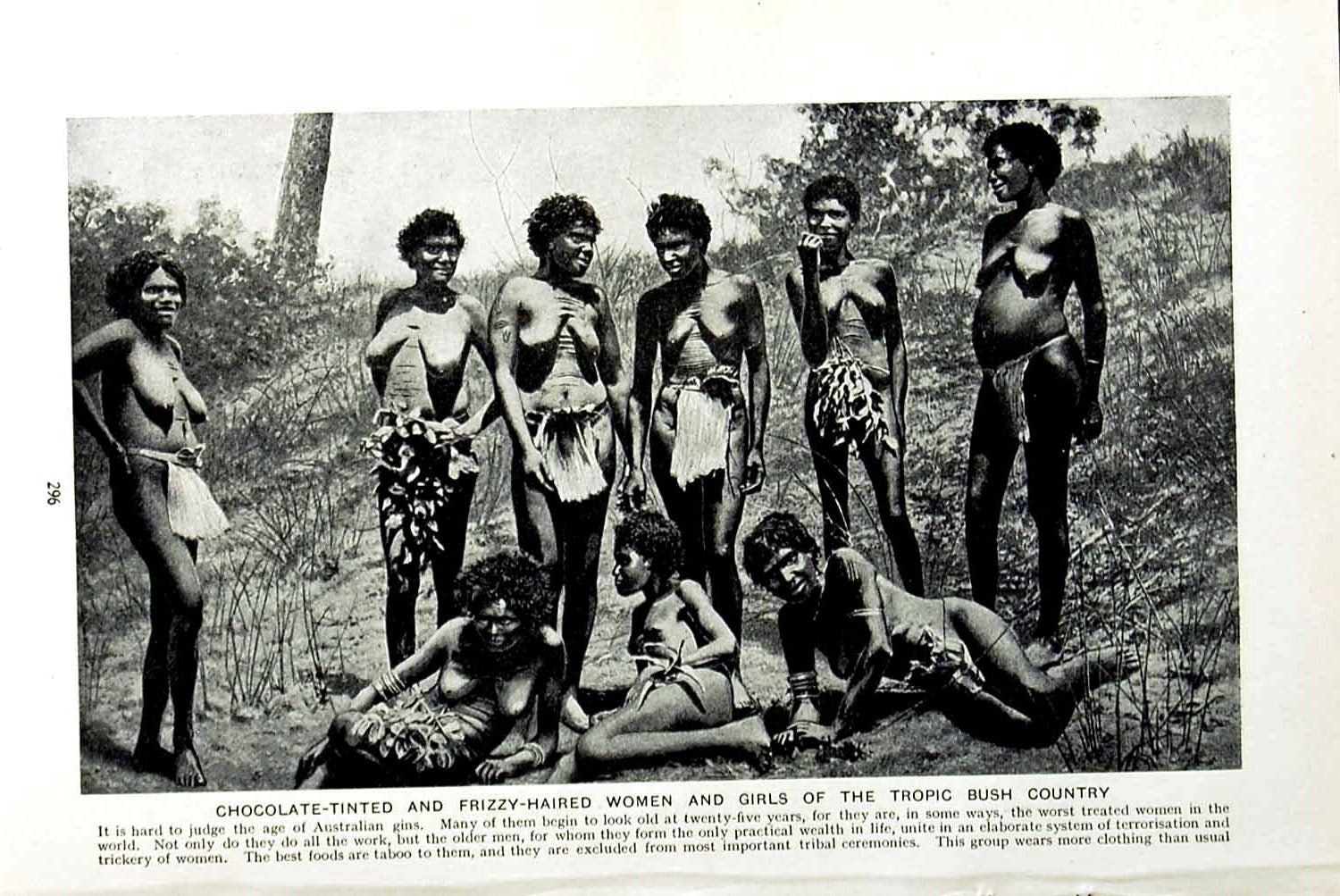 Old Vintage Print C1920 Frizzy-Haired Women Girls Tropic Bush Australia 20th