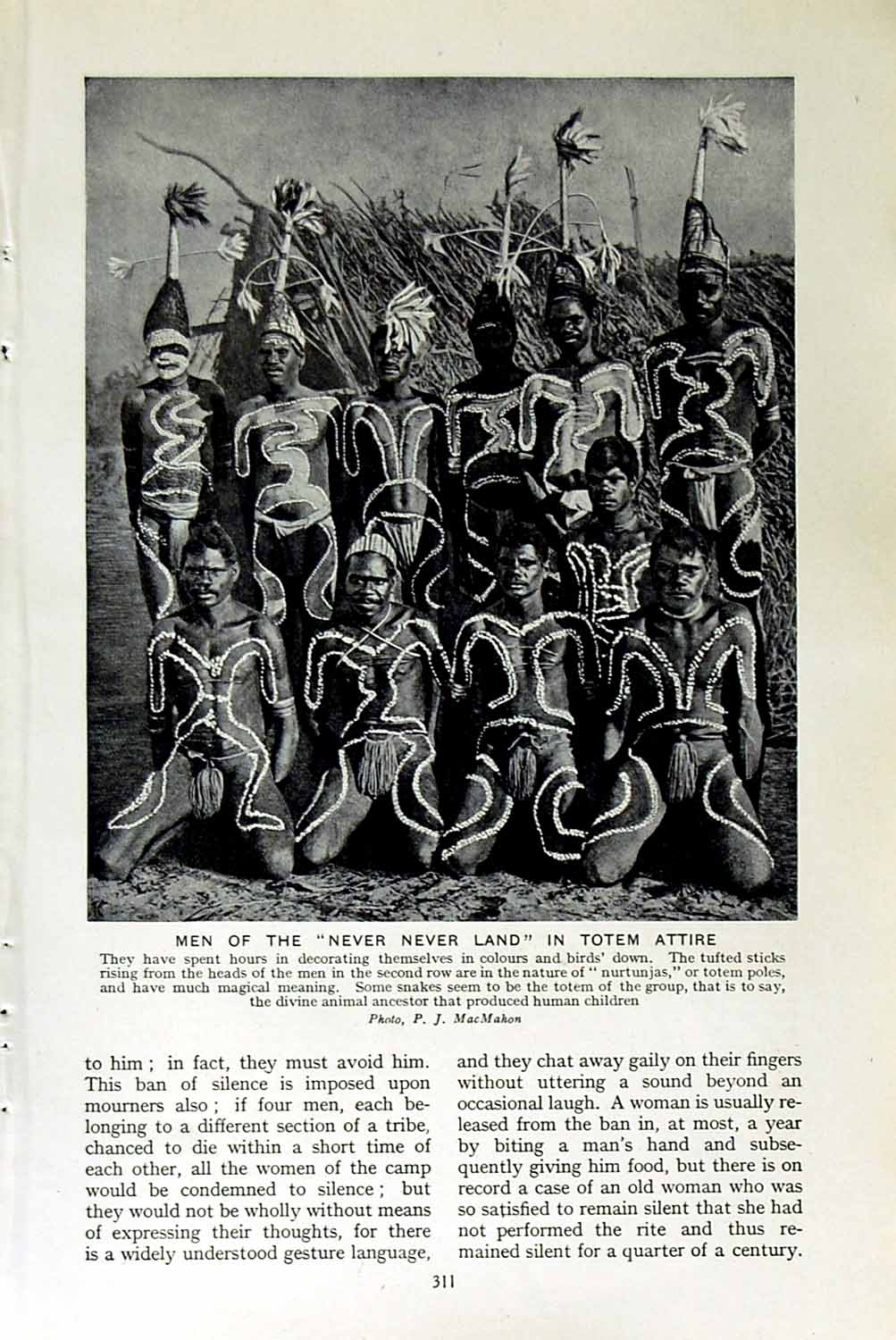 Original Old Vintage Print C1920 Men Never Land Totem Attire People Australia