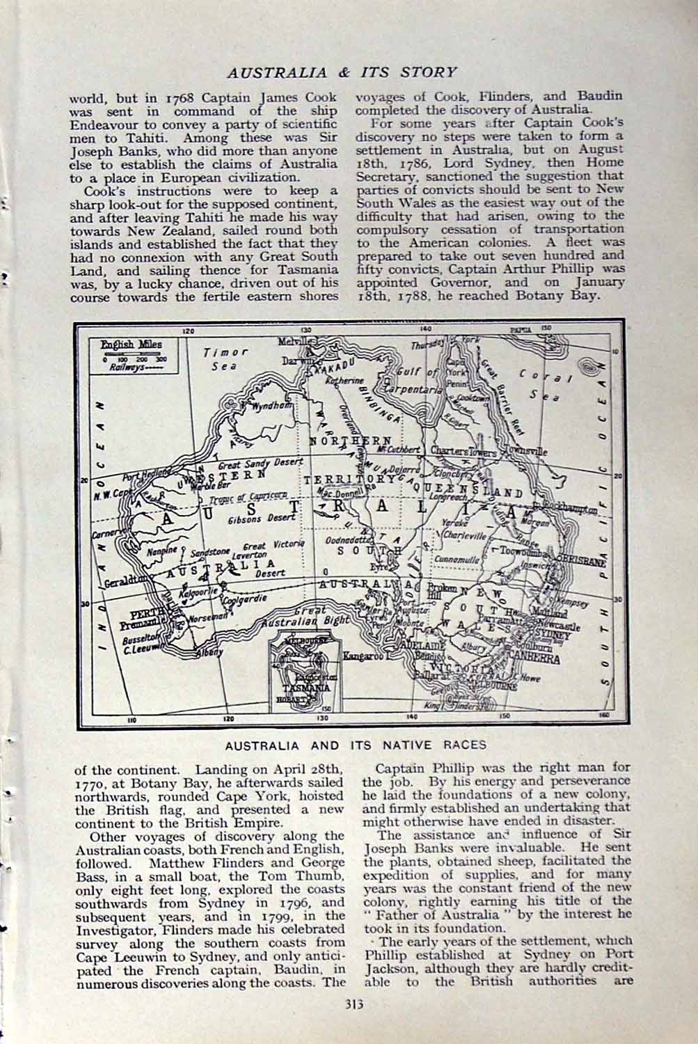 Original Old Vintage Print C1920 Australia Map Natives Machinery Sacks Wheat