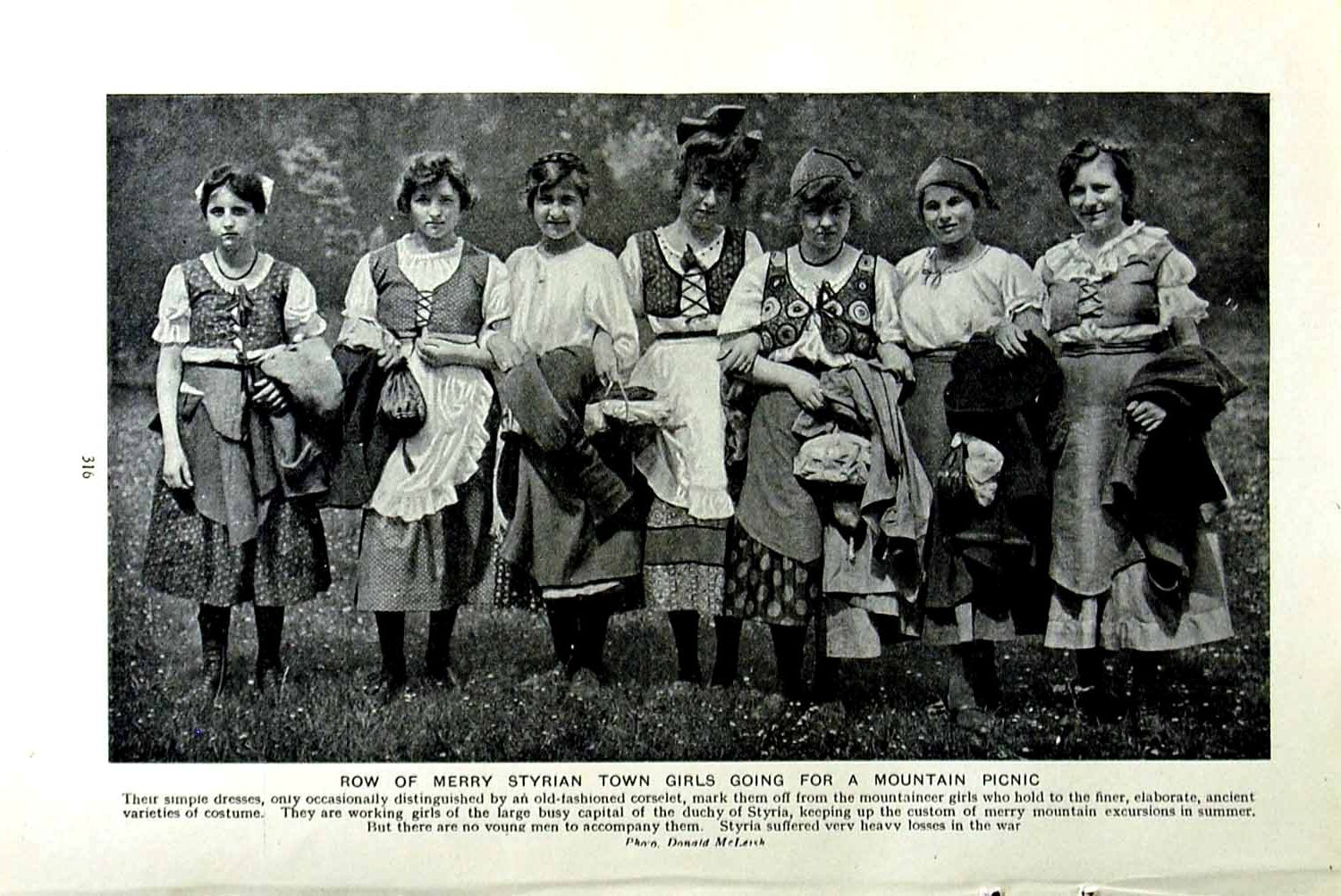 Old Vintage Print C1920 Merry Styrian Town Girls Mountain Picnic Costumes 20th