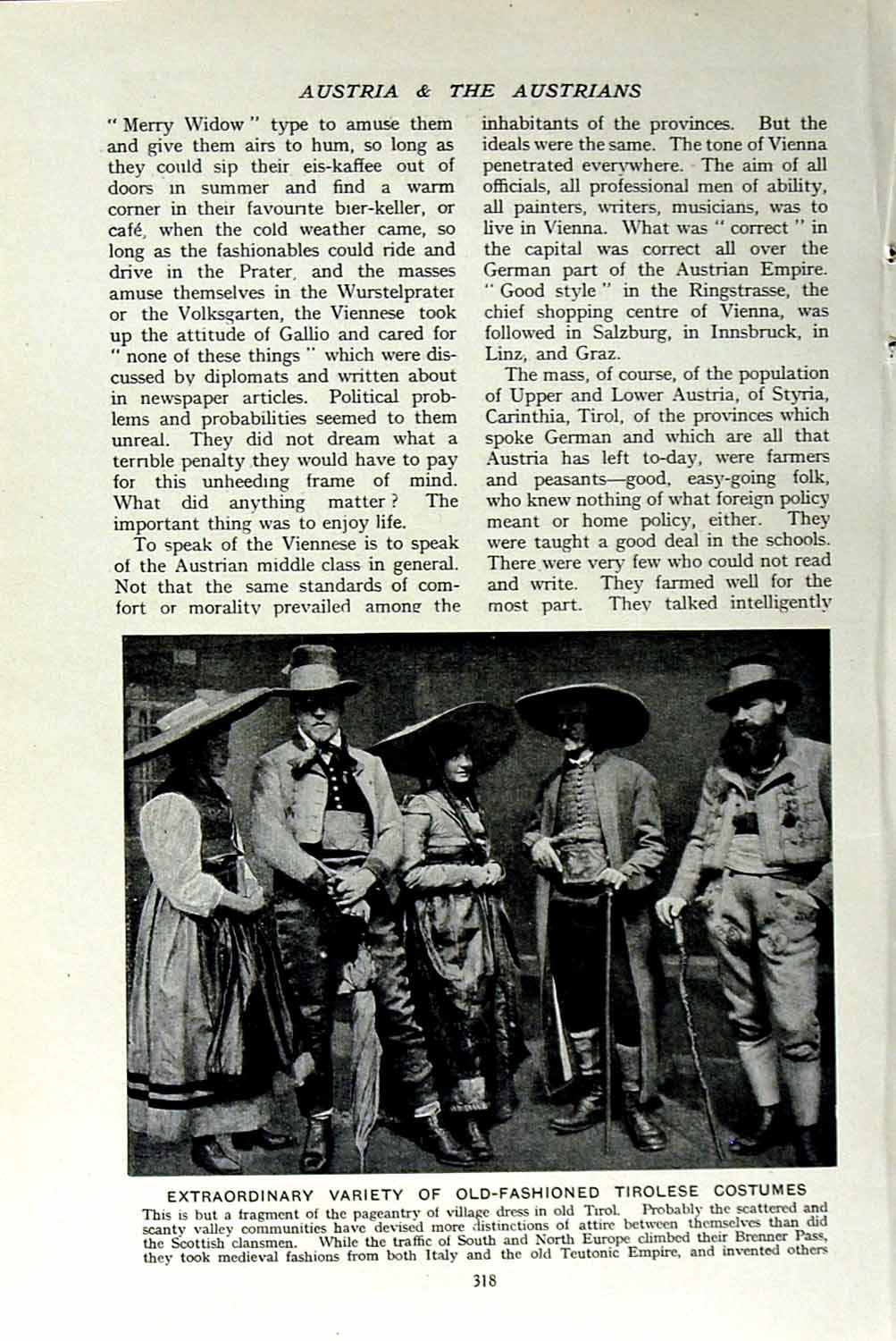 Original Old Vintage Print C1920 -Fashioned Tirolese Costumes Tirol Austria