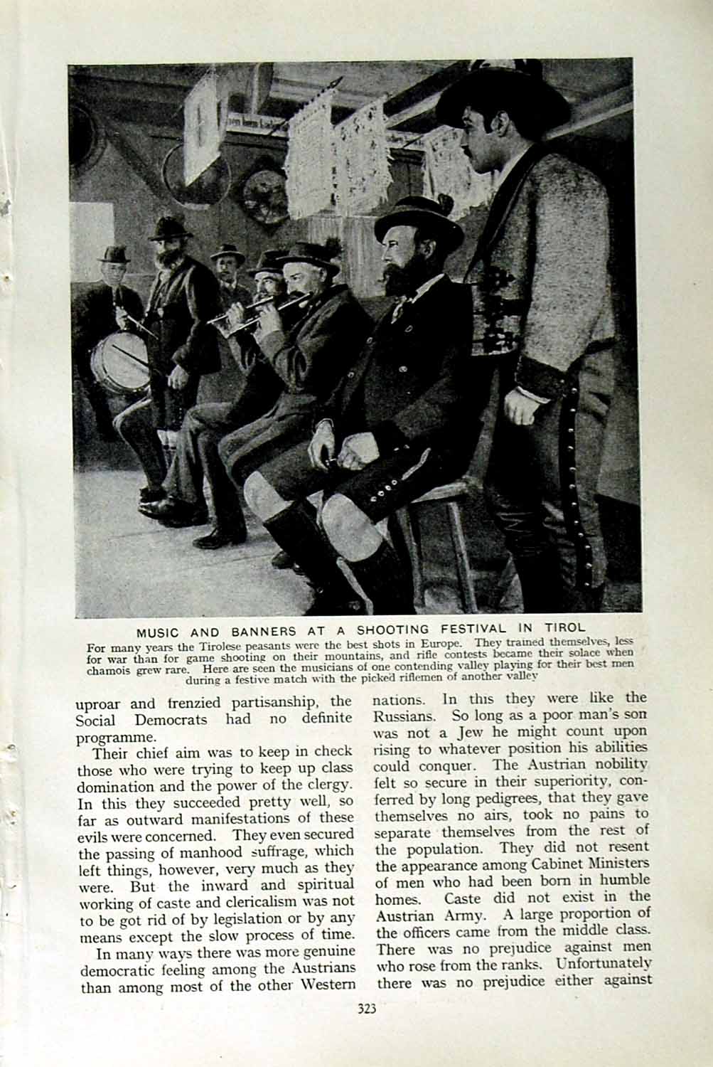 Old Vintage Print C1920 Music Banners Shooting Festival Tirol Musicians 20th
