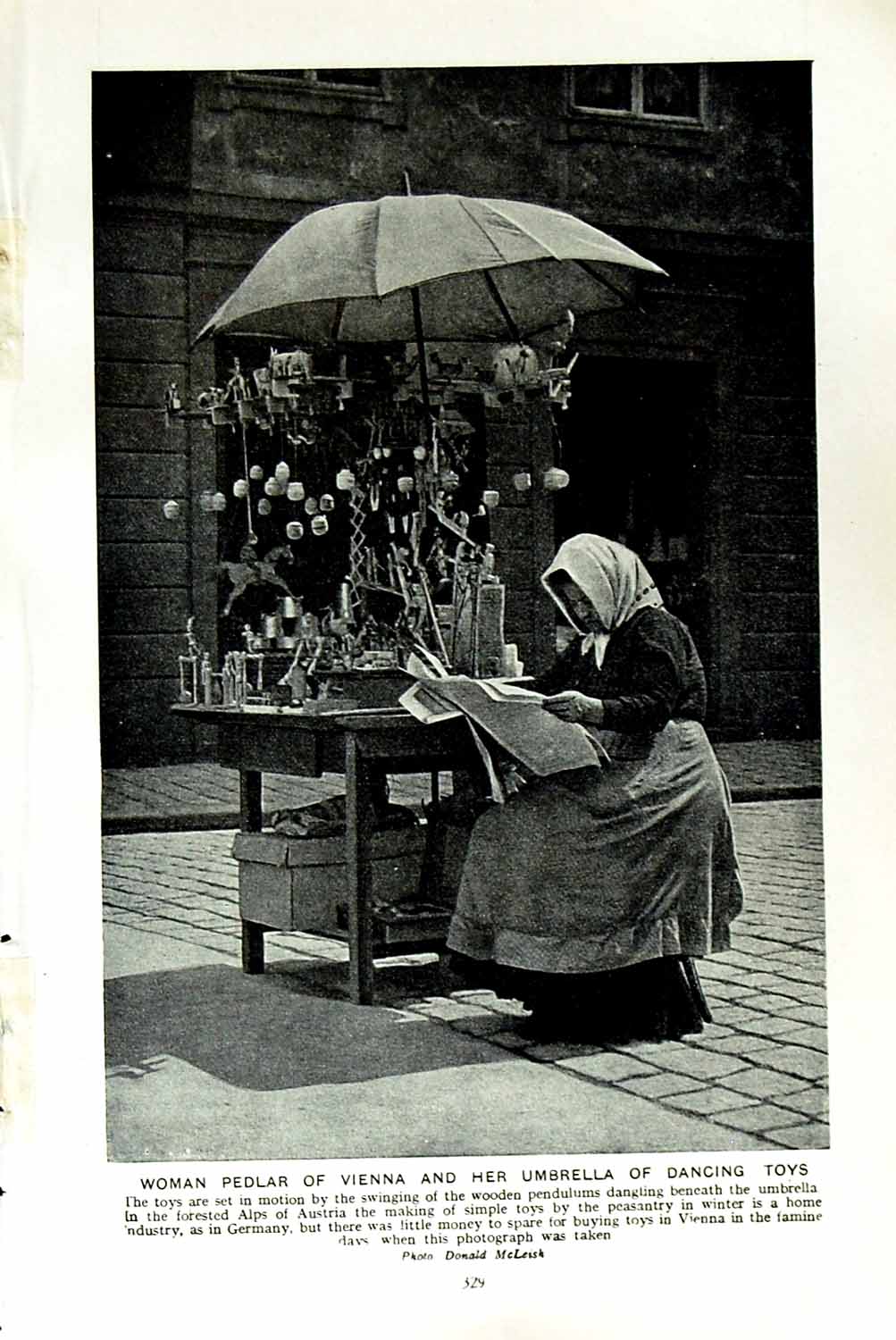 Old Vintage Print C1920 Woman Pedlar Vienna Umbrella Dancing Toys Austria 20th