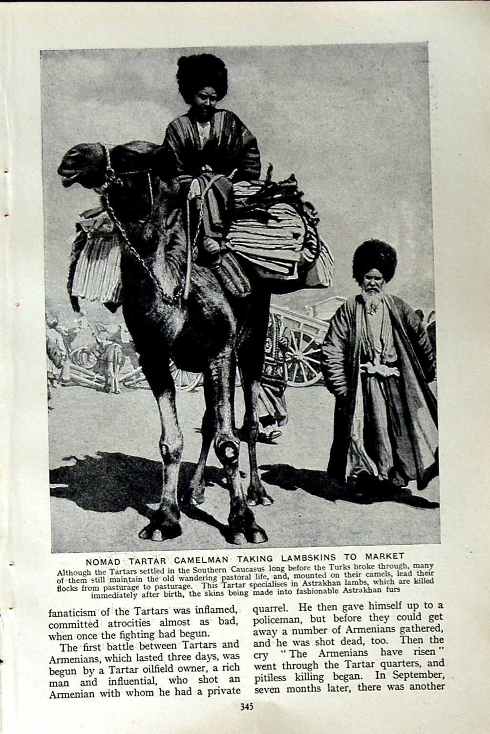 Original Old Vintage Print C1920 Nomad Tartar Camelman Market Caucasian Baku