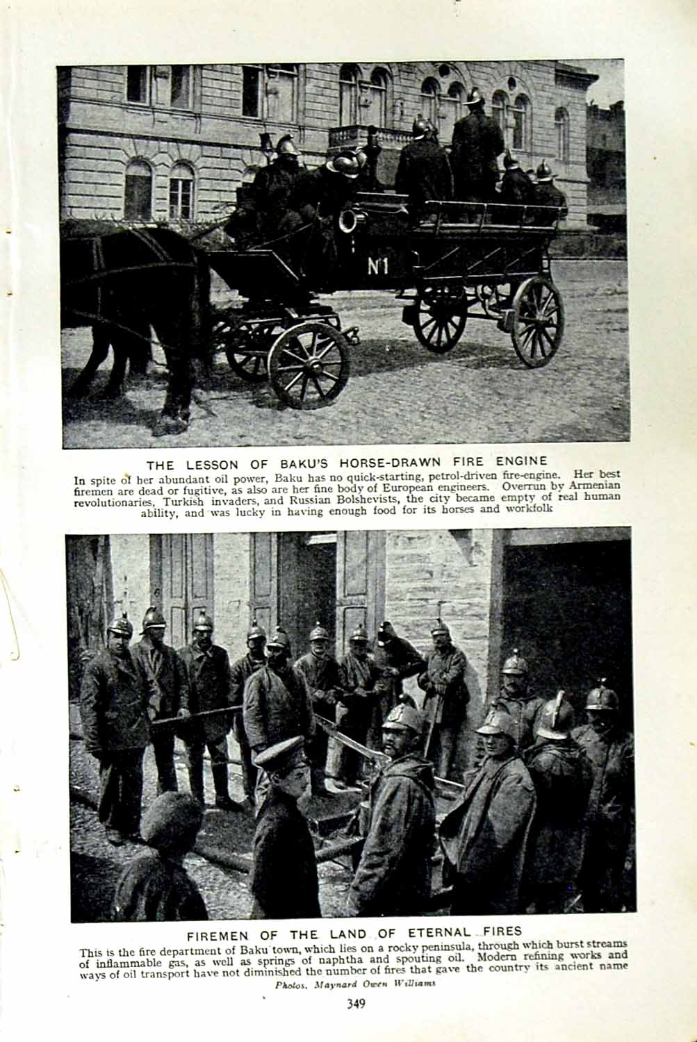 Old Vintage Print C1920 Baku Fire-Engine Firemen Belgian Milkwoman Dogs 20th