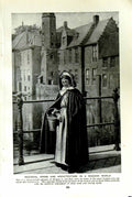 Old Vintage Print C1920 Medieval Dress Bruges Architecture Capuchin Cloak 20th