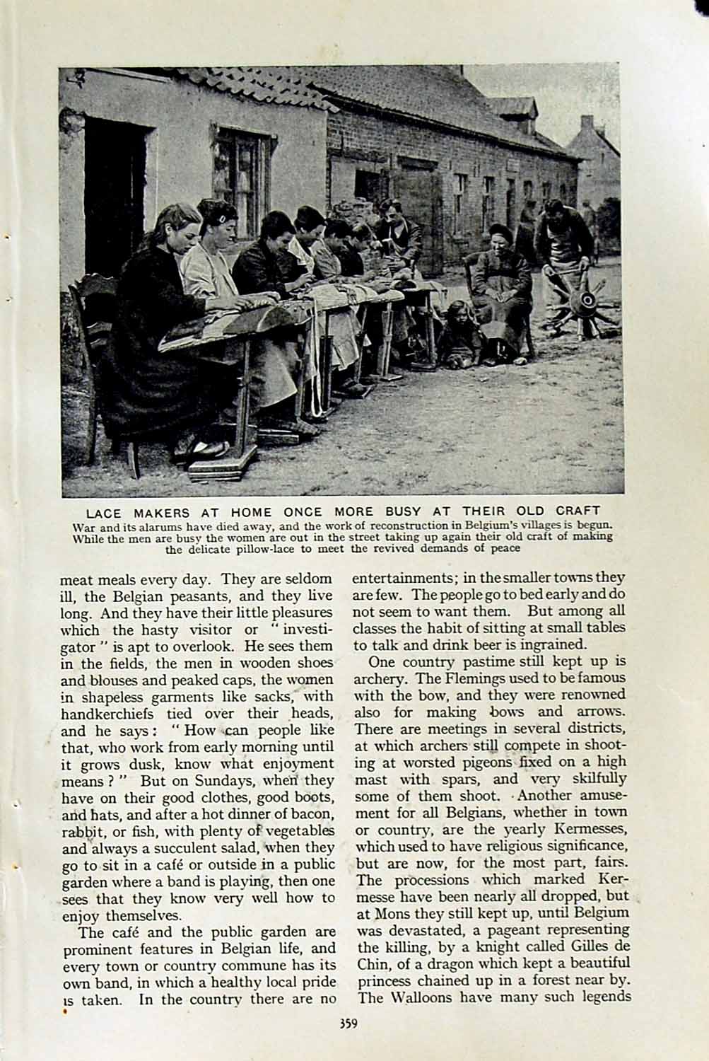 Original Old Vintage Print C1920 Lace Makers Belgium Ardennes Market Farmers