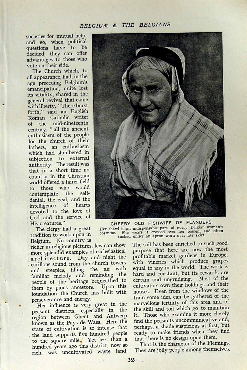 Original Old Vintage Print C1920 Belgium Fishwife Flanders Virgin Mother Infant