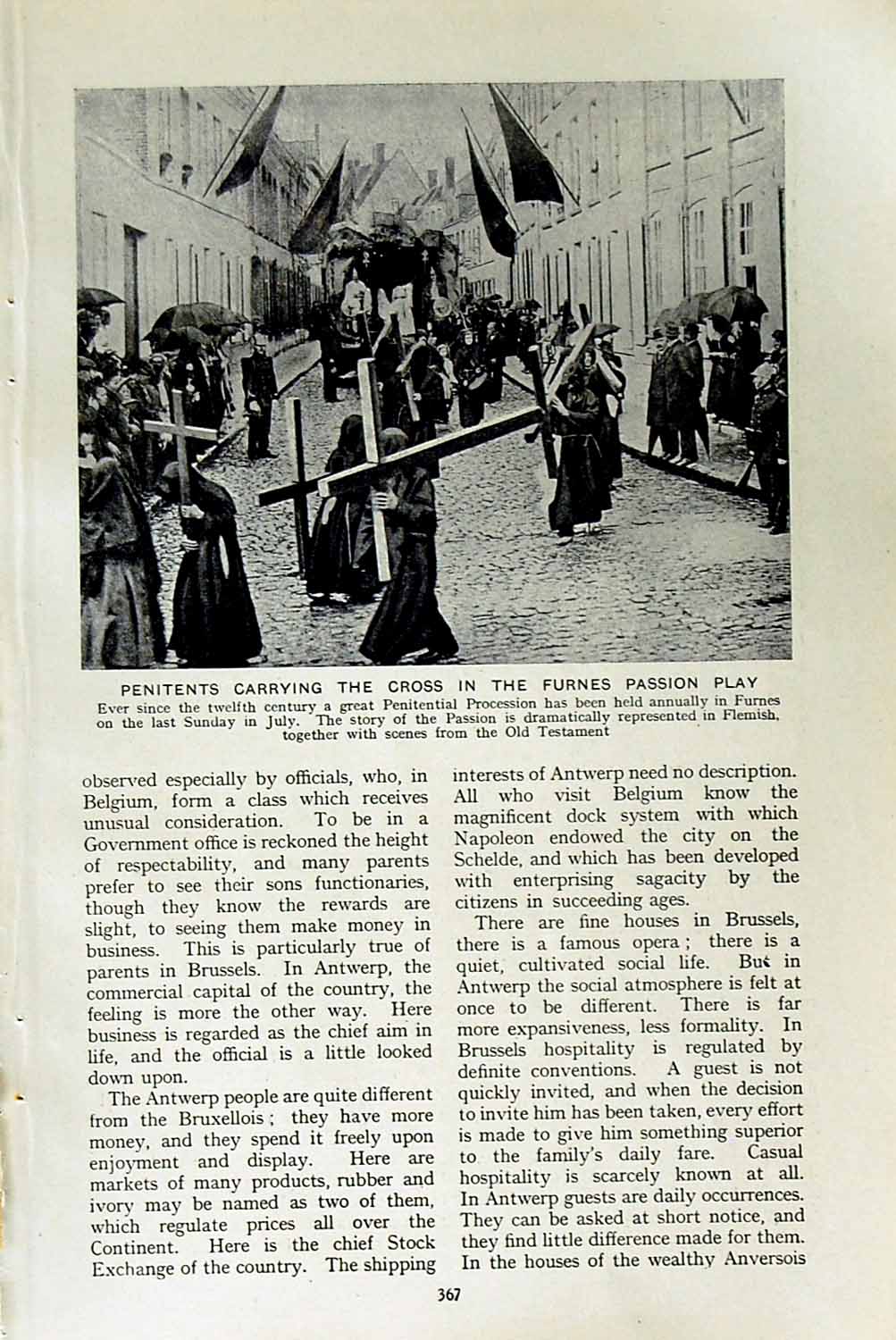 Original Old Vintage Print C1920 Penitents Cross Furnes Passion Belgium Rosary
