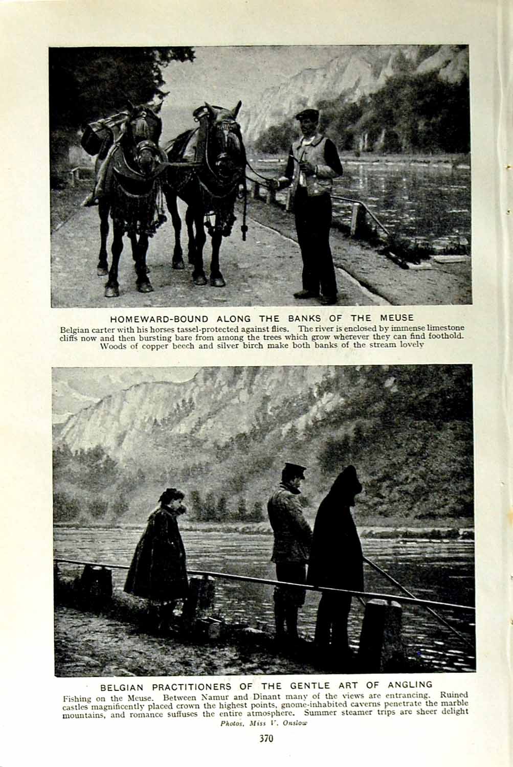 Old Vintage Print C1920 River Meuse Belgian Fishing Namur Dinant People 20th