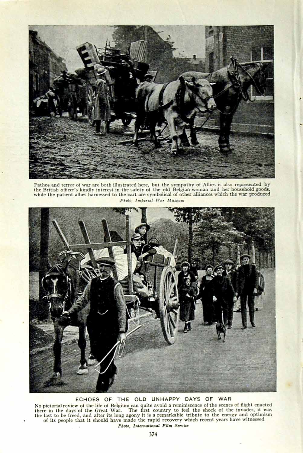 Original Old Vintage Print C1920 War Belgium People Horse Cart Family Belgium