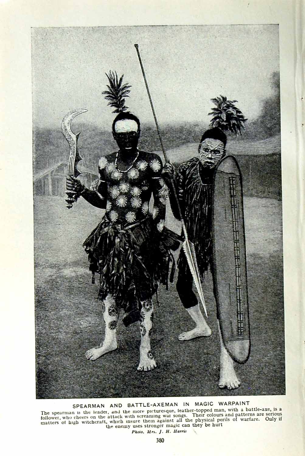 Original Old Vintage Print C1920 Spearman Battle Axeman Magic Warpaint Warfare