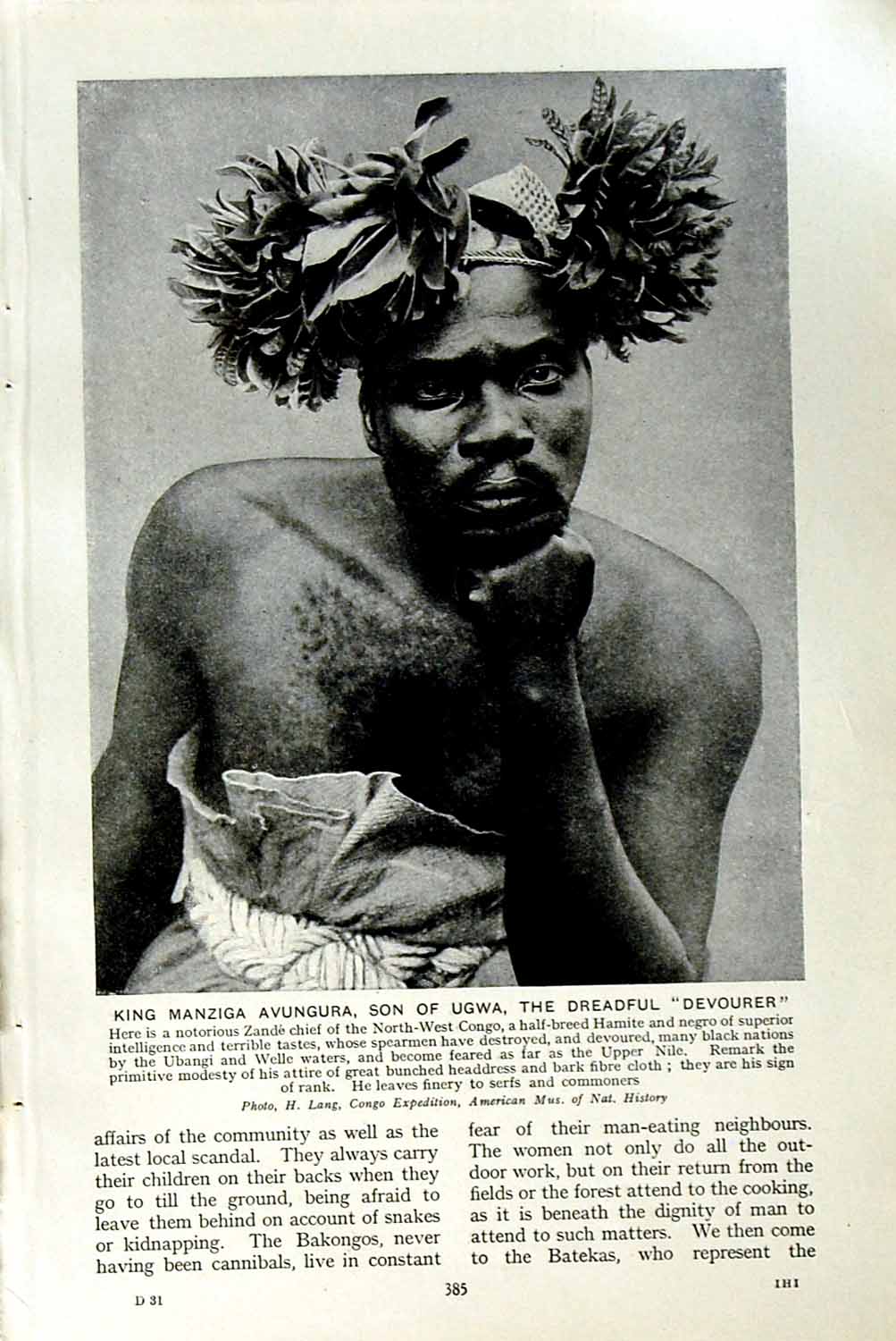Original Old Vintage Print C1920 King Manziga Avungura Congo Zande Woman 20th