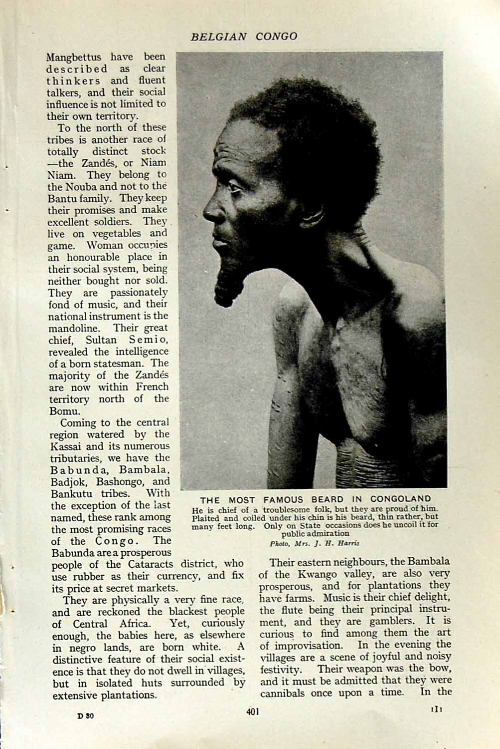 Old Vintage Print C1920 Chief Beard Congoland Zande Warrior Artist Native 20th