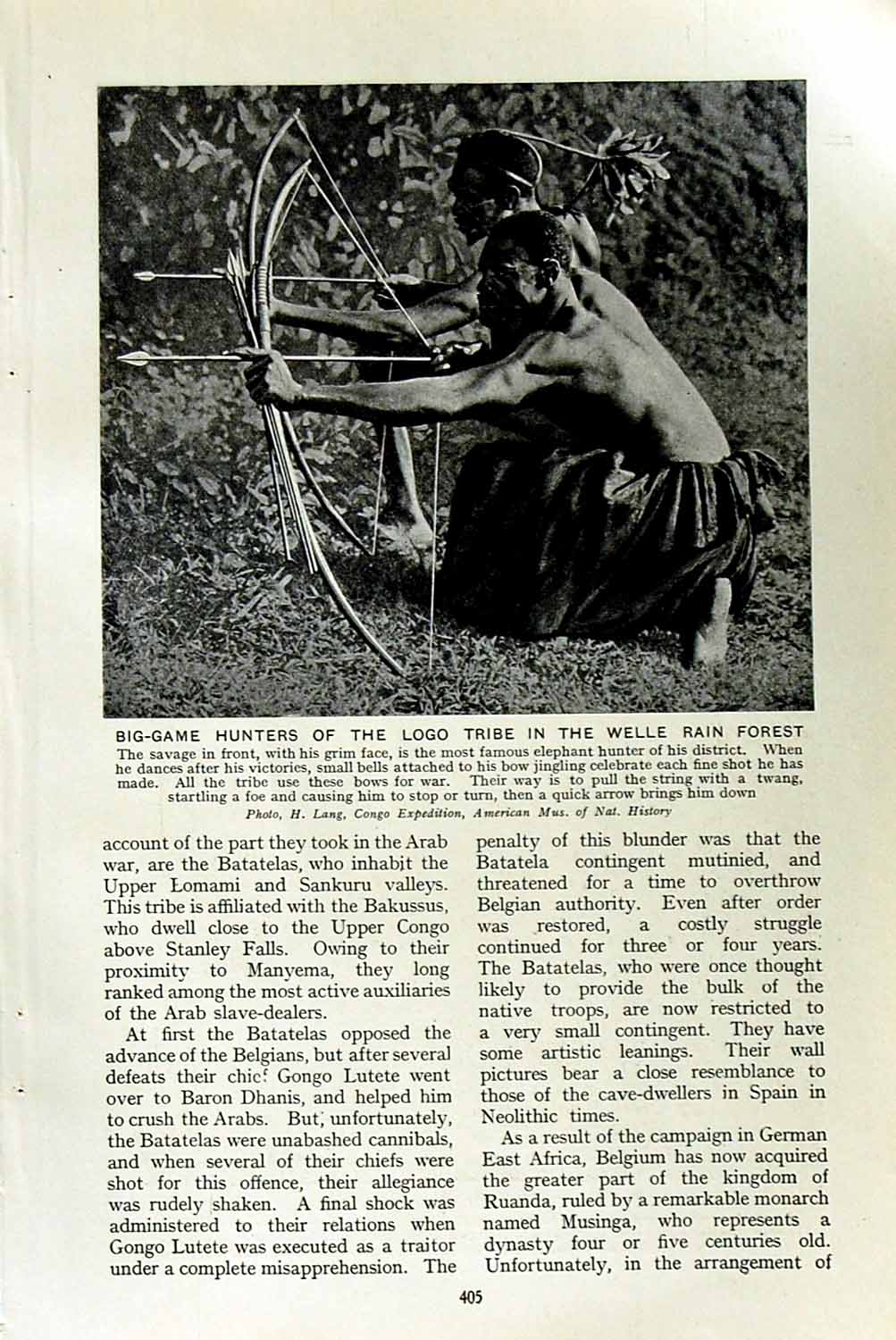 Original Old Vintage Print C1920 Big-Game Hunters Logo Tribe Welle Forest Congo