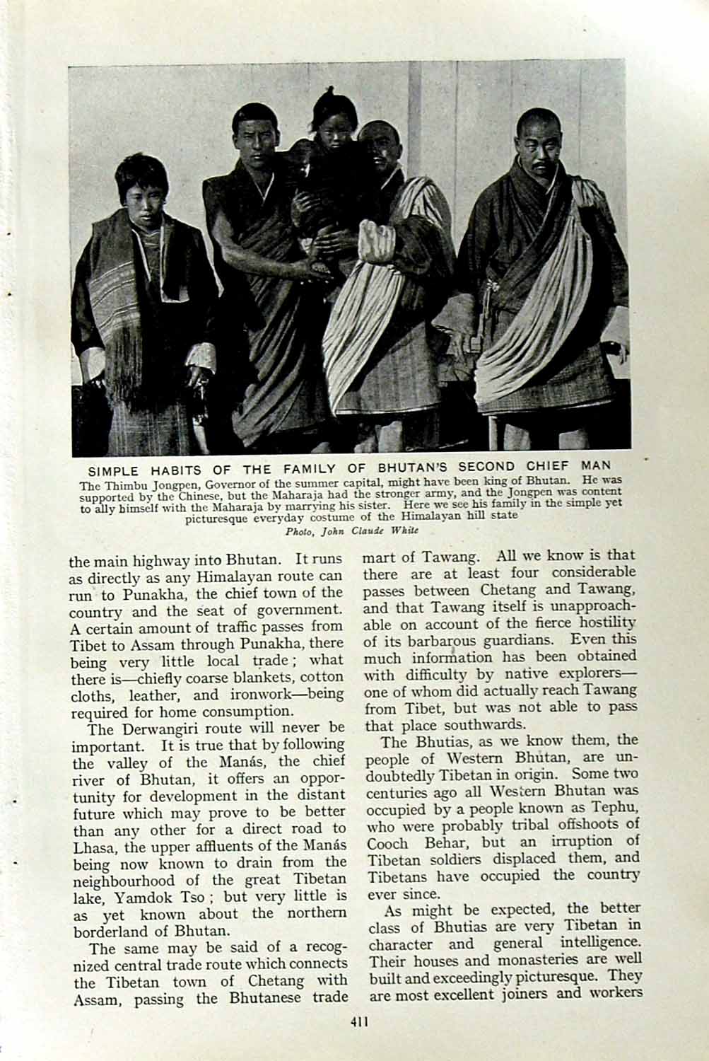 Original Old Vintage Print C1920 Bhutan Chief Thimbu Jongpen Tongsa Maharaja
