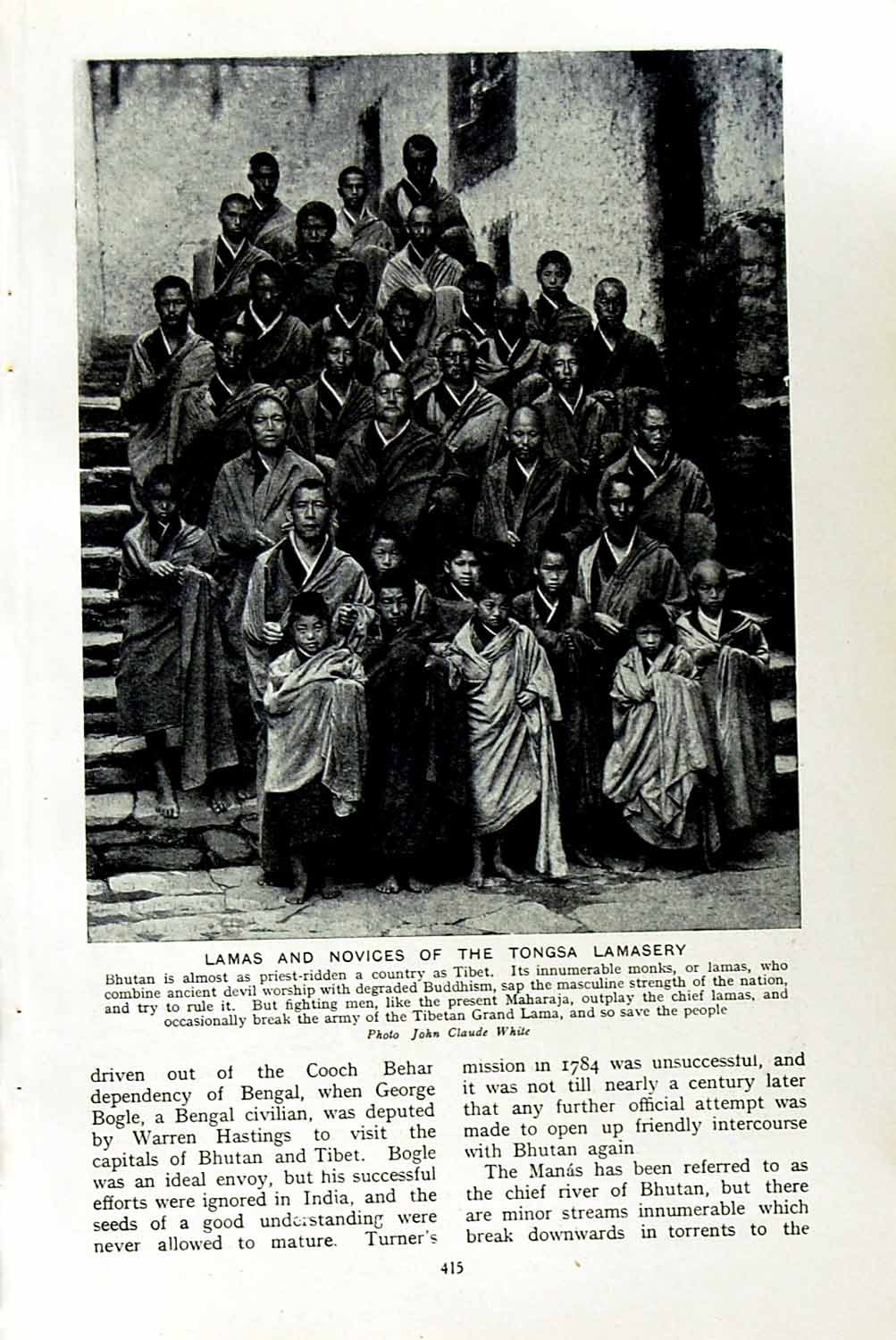 Original Old Vintage Print C1920 Lamas Tongsa Lamasery Monks AbHimalayas 20th