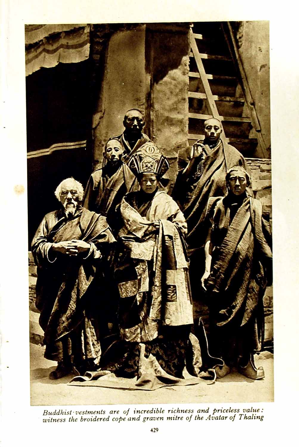 Original Old Vintage Print C1920 Buddhist Vestments Avatar Thaling Music Bokus