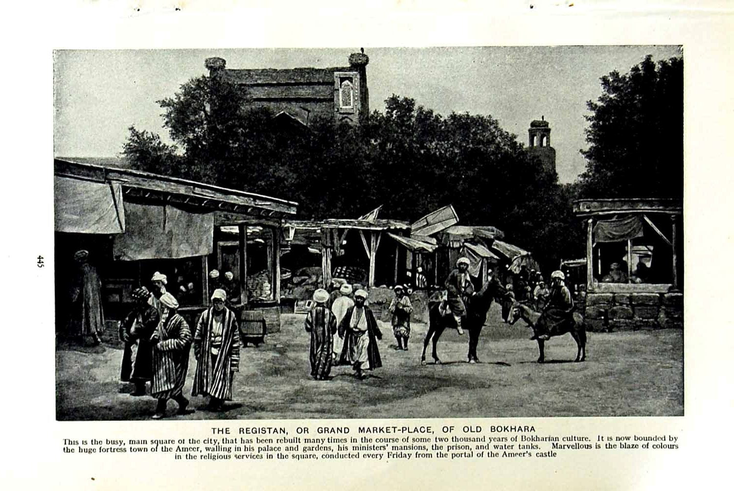Original Old Vintage Print C1920 Registan Market Place Bokhara Ameer People
