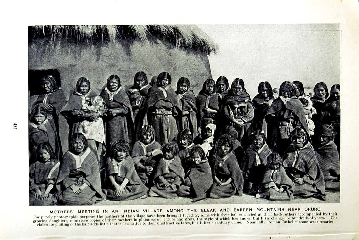 Original Old Vintage Print C1920 Mothers Meeting Indian Village Mountains Oruro