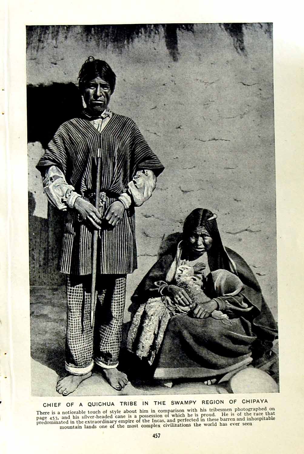 Old Vintage Print C1920 Chief Quichua Tribe Swampy Region Chipaya Bolivia 20th