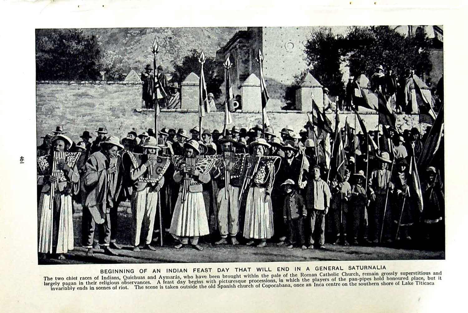 Original Old Vintage Print C1920 General Saturnalia Indian Feast Lake Titicaca