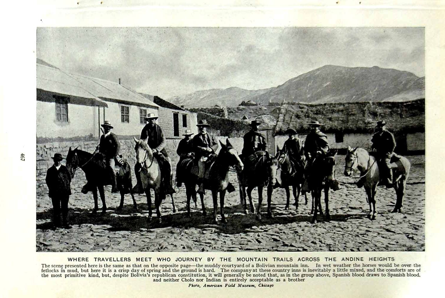 Original Old Vintage Print C1920 Courtyard Bolivian Mountain Inn Aymara Market