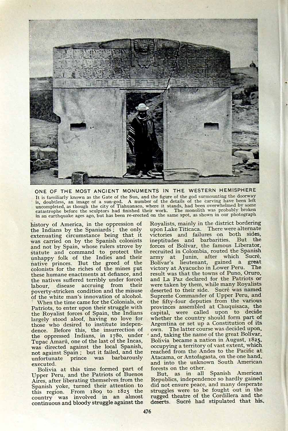 Original Old Vintage Print C1920 Ancient Monuments Western Hemisphere Gate Sun