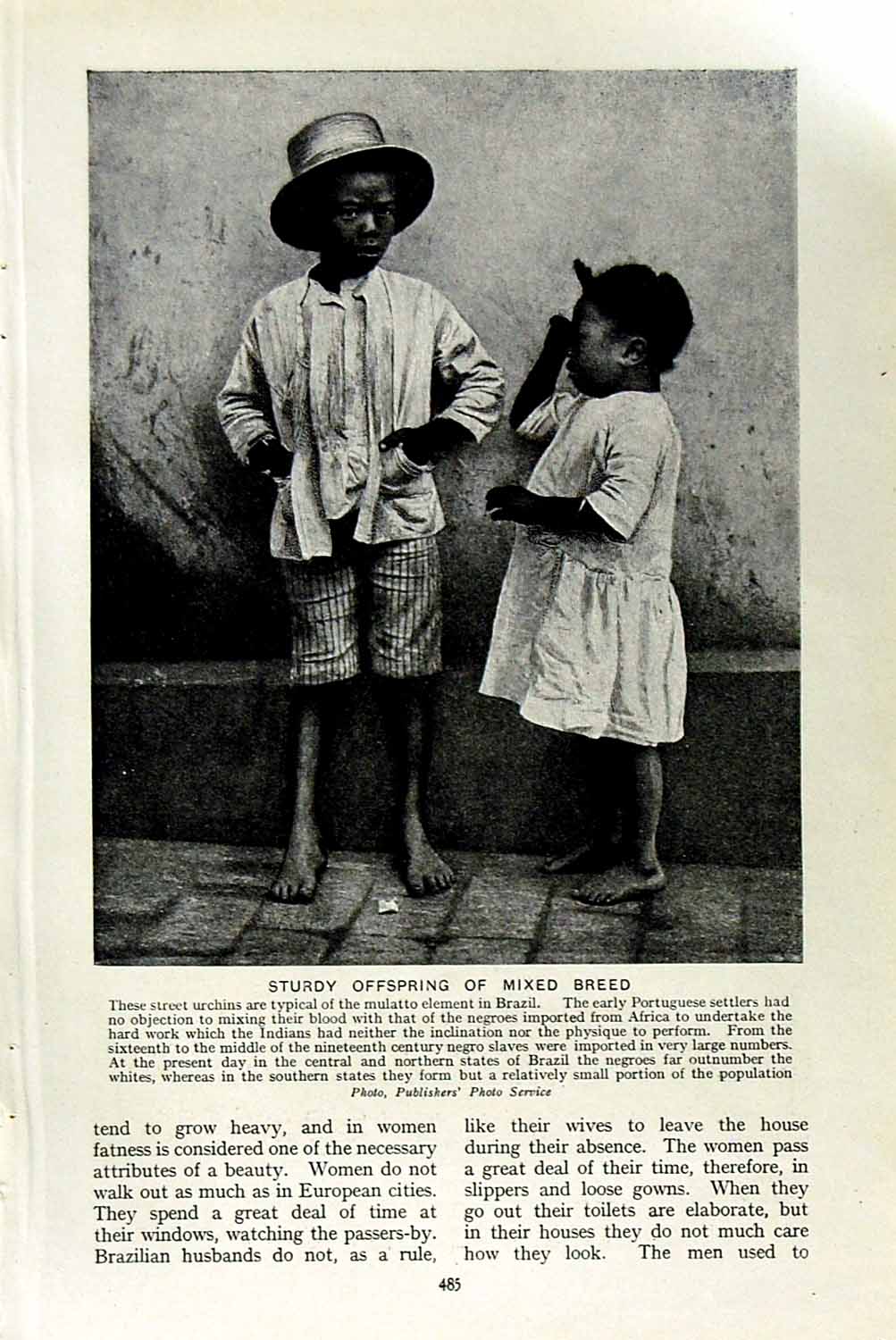 Old Vintage Print C1920 Brazil Mulatto Children Brazilian Public Lottery 20th