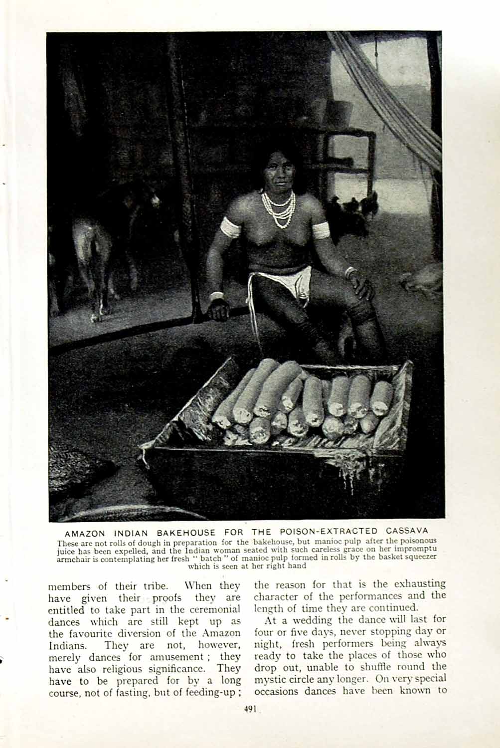Original Old Vintage Print C1920 Amazon Indian Bakehouse Cassava Manioc Pulp