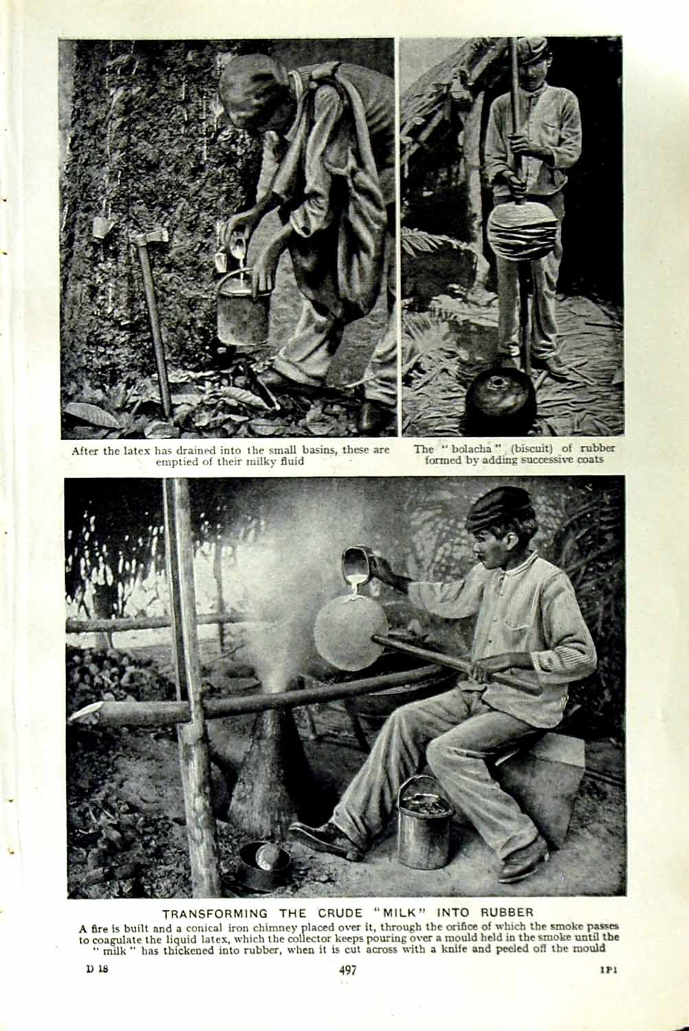 Original Old Vintage Print C1920 Fire Latex Rubber Milk American Indians Africa