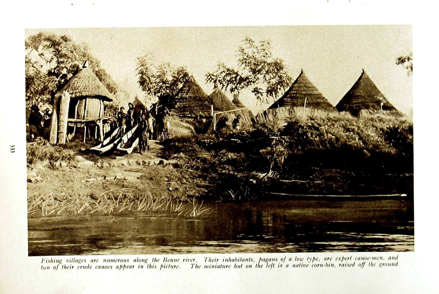 Original Old Vintage Print C1920 Benue River Pagans Africa Canoes Oxen Bornu