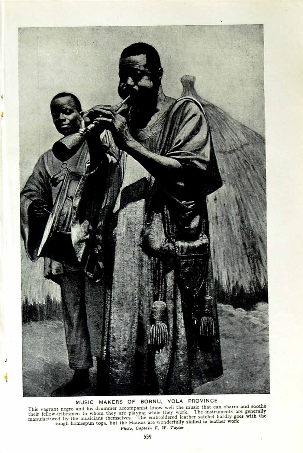 Old Vintage Print C1920 Music Bornu Yola Negro Africa Ju-Ju Abbam Chief 20th