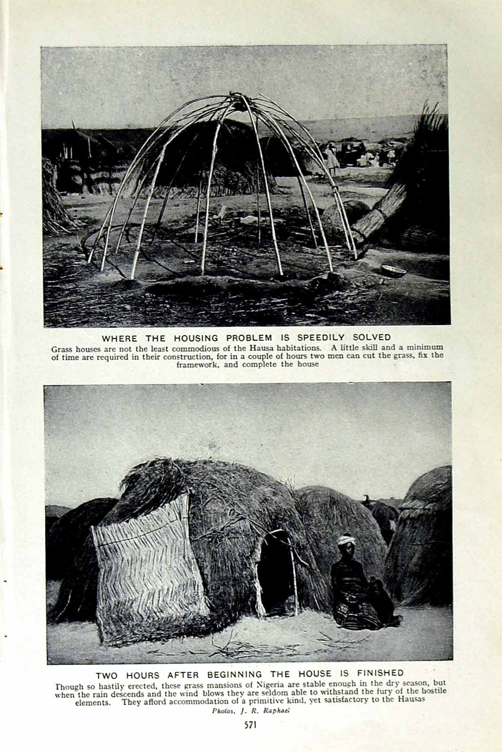 Old Vintage Print C1920 Grass Houses Hausa Nigeria Africa Mud Kano City 20th