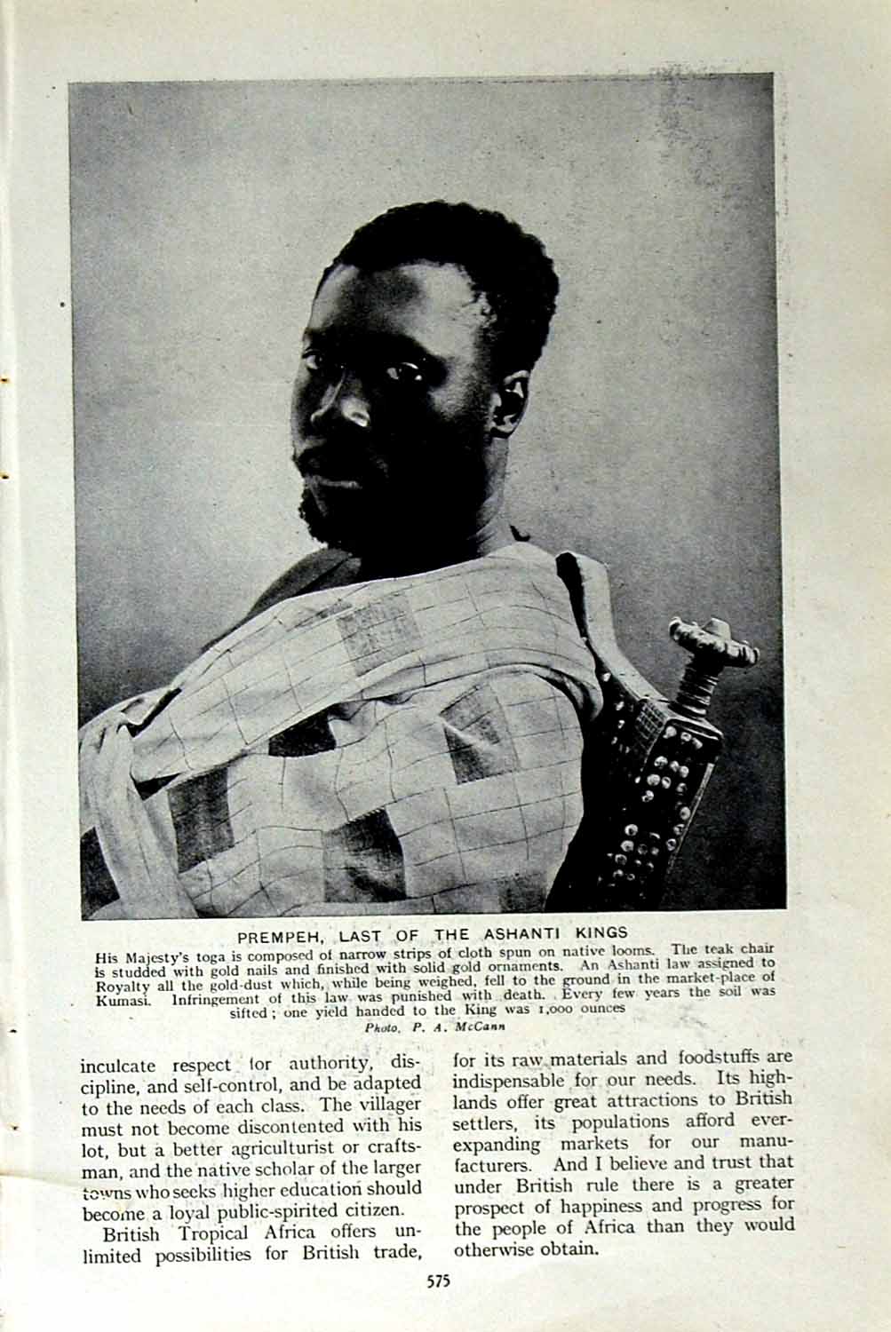 Original Old Vintage Print C1920 Ashanti King Prempeh Kumasi Market Emporium