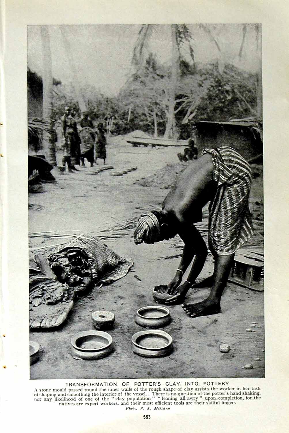 Old Vintage Print C1920 Potters Clay Natives Africa Industry Work People 20th