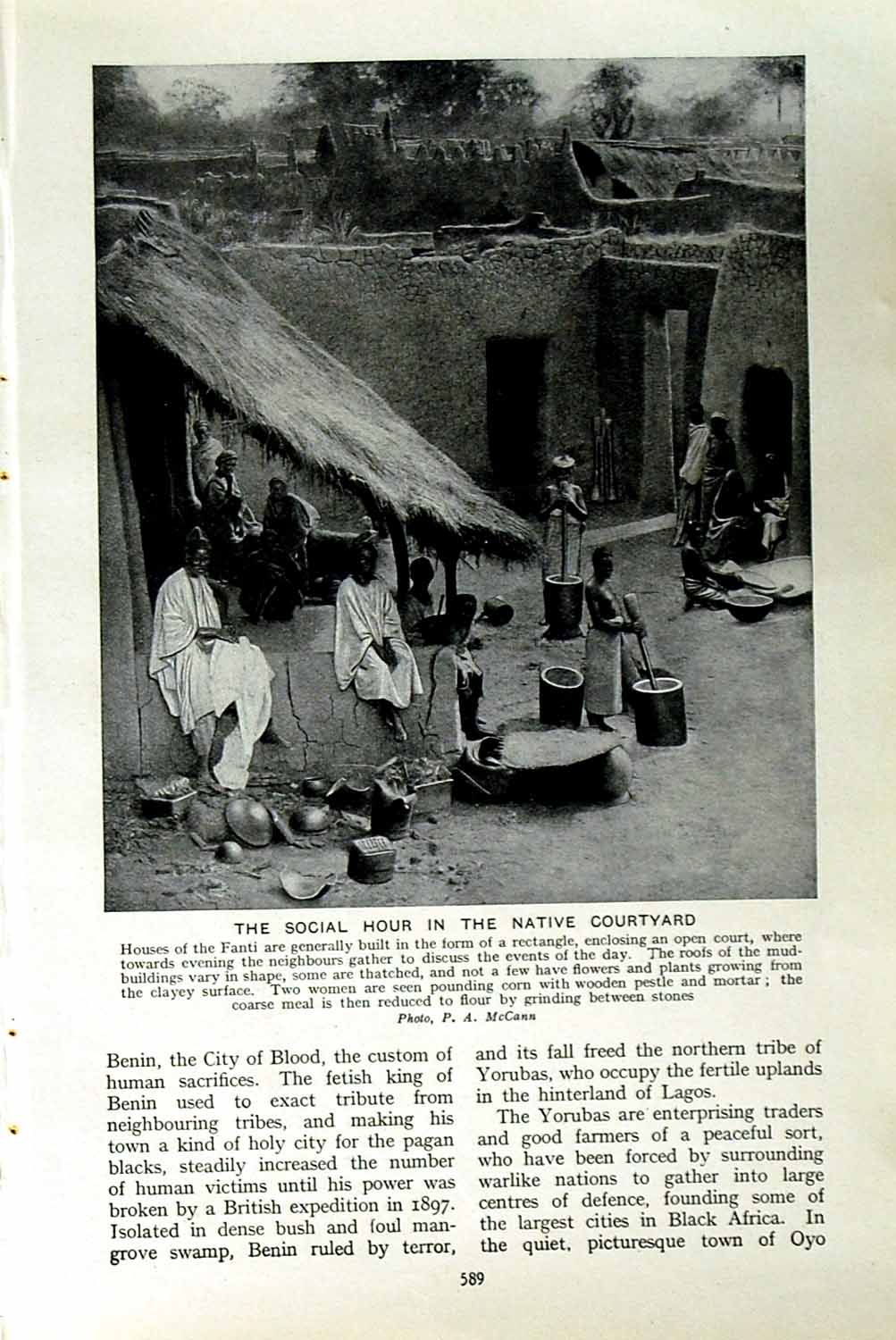 Original Old Vintage Print C1920 Houses Fanti Natives Africa GCoast Fishing