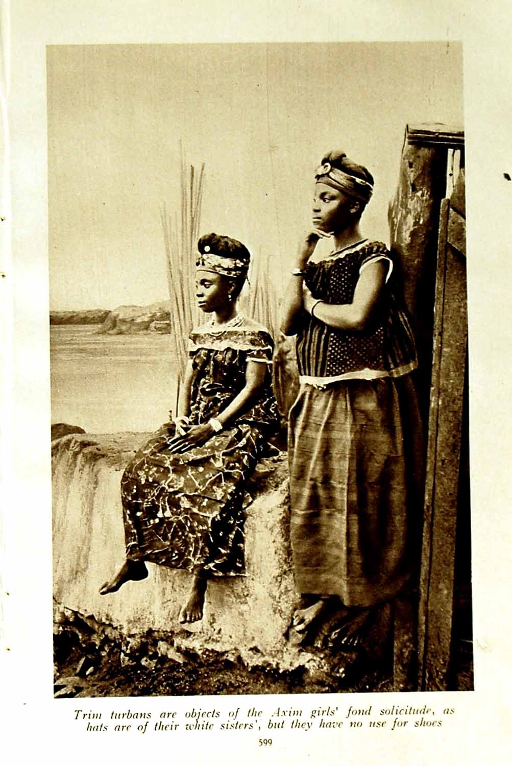 Old Vintage Print C1920 Turbans Axim Girl Africa Mahomedan Bimbuku School 20th