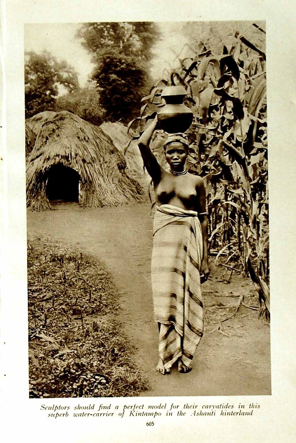 Original Old Vintage Print C1920 Water-Carrier Kintampo Ashanti Africa Bekivai